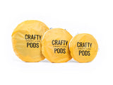 Large, medium and small size Crafty Pods in yellow