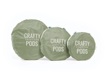 Large, medium and small size Crafty Pods in blue